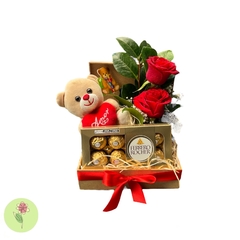 Kit Presente Rosas, Urso e Ferrero Rocher