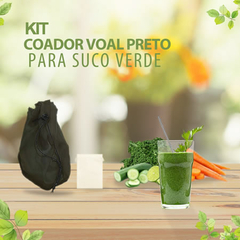 Kit Coador Voal Preto + Mini Bag (panela furada) para suco verde e leites vegetais