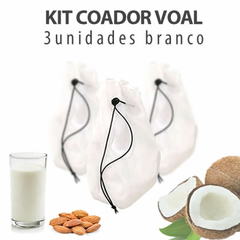 Kit Coador Voal Branco para leites vegetais (panela furada) 3 unidades