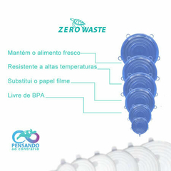 Kit 6 Tampas de silicone universal (Zero Waste) - Azul