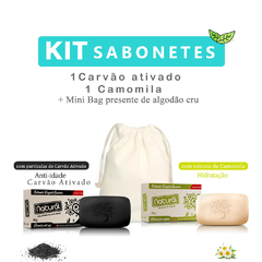 Kit 2 un Sabonete extrato de Camomila / Sabonete Carvão Ativado + mini bag