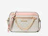 BOLSA MICHAEL KORS CROSSBODY COM LOGOTIPO GRANDE JET SET BRANCA COM DETALHES ROSA