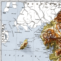 Mapa topográfico hipsométrico poster decorativo Inglaterra e País de Gales.