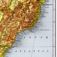 Mapa topográfico da América do Sul.