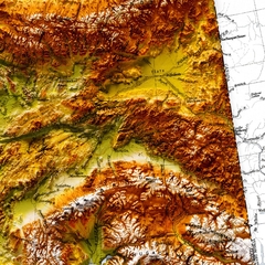 Mapa de Relevo Topográfico Hipsométrico do Alasca.