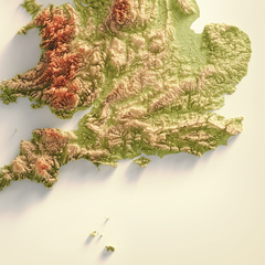 Mapa topográfico Colorido das Ilhas Britânicas do Reino Unido