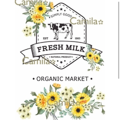 Lamina para sublimar A3 Fresh Milk Organic Market Vaca Girasoles