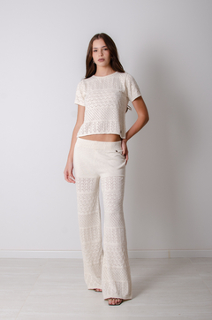 Conjunto tejido pantalón y remera off white - comprar online