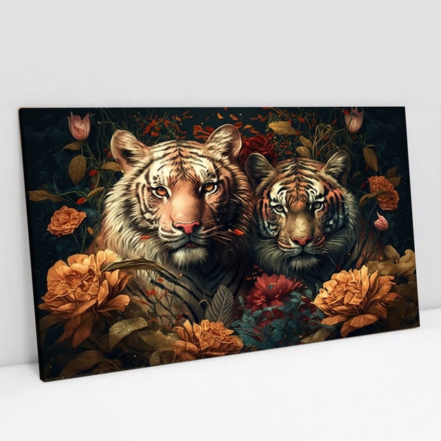 quadro tigre branco casal para decoração 3 peças