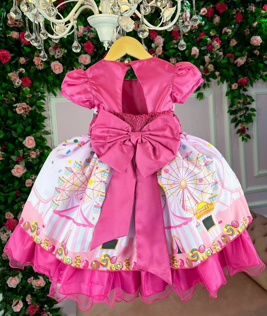 Vestido Infantil Rosa Barbie  Luxo Festa Aniversário - Encontro das  Princesas