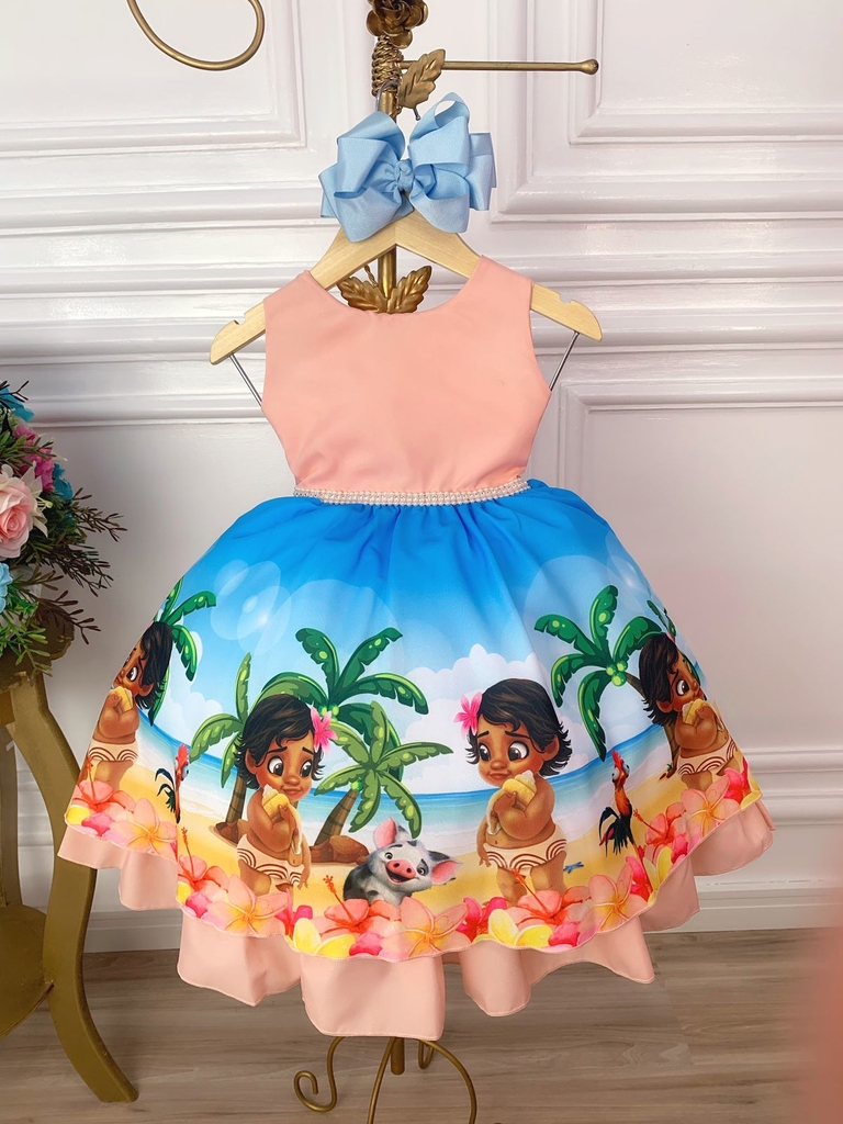 Vestido Infantil Moana Baby Pêssego Luxo Festa