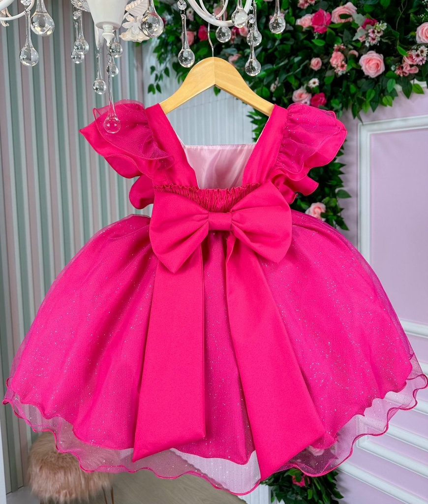 Vestido Princesa Belli Tematico Barbie Pink Babado - Roupa Infantil