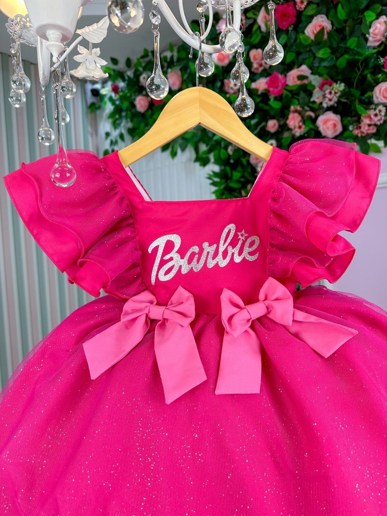 Vestido Barbie Pink Babado Princesa Belli Temático - Fabuloso Ateliê