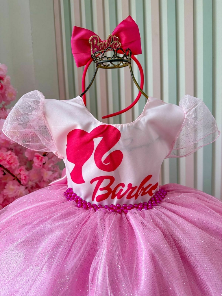 Vestido Infantil Temático Barbie Babados - Fabuloso Ateliê