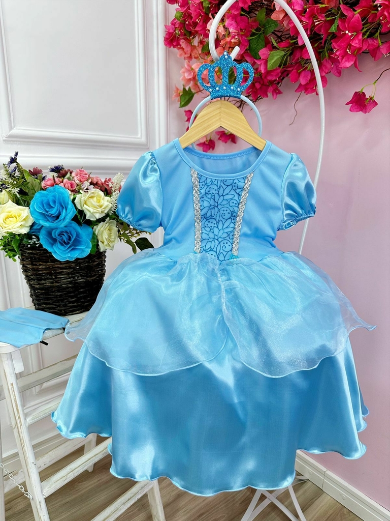 Vestido Infantil Fantasia Sereia Ariel Fundo Do Mar + Tiara