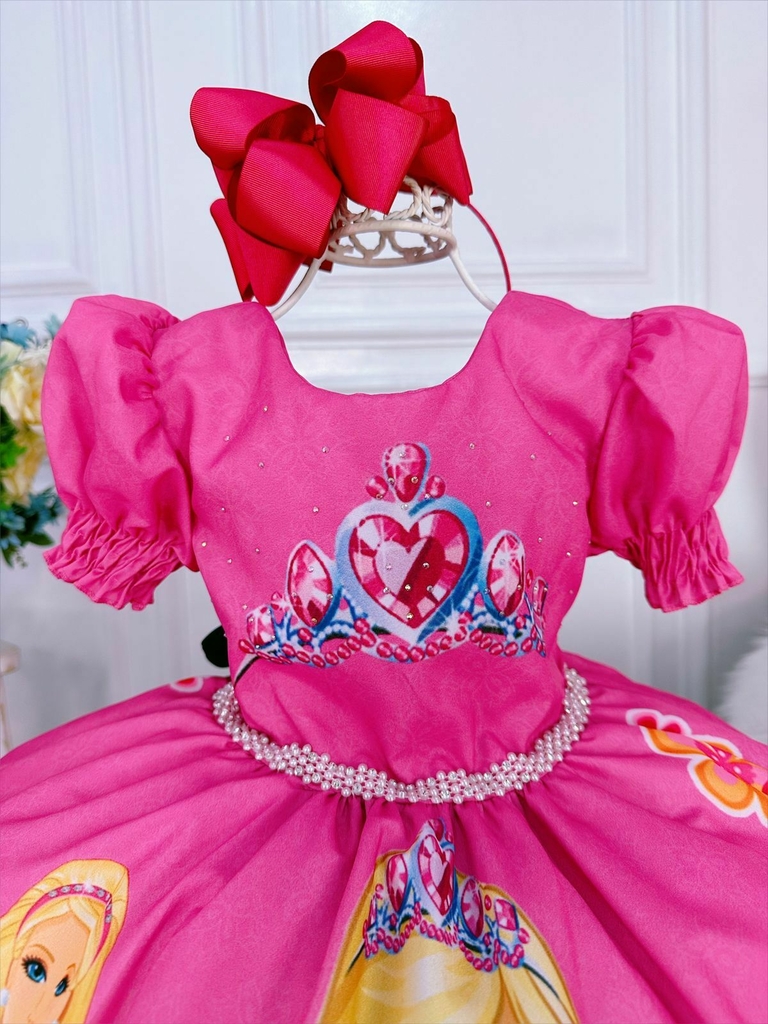 Vestido infantil da Barbie princesa na cor rosa