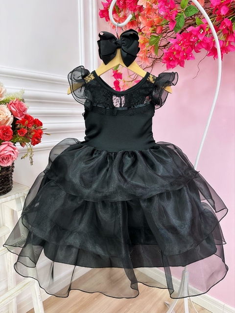 VESTIDO INFANTIL PRINCESA ARIEL PÉROLAS RENDA BRILHO