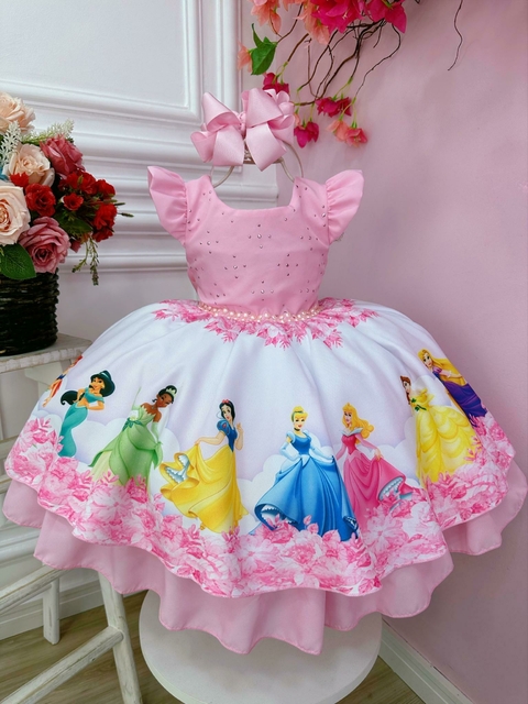 Vestido Infantil Princesa Sofia Lilás Aplique Pérolas Luxo