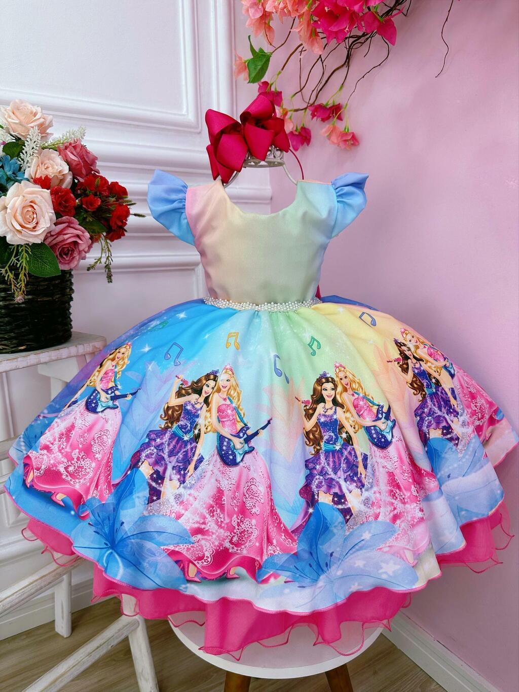 Vestido Infantil Princesa Festa da Barbie Colorido Strass, roupa de barbie  infantil - thirstymag.com