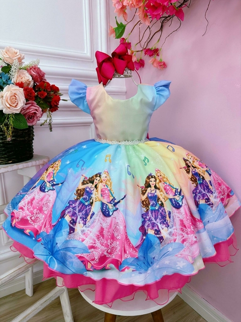 Vestido Infantil Frozen Elsa e Anna Verde Tiffany Strass - Fabuloso Ateliê