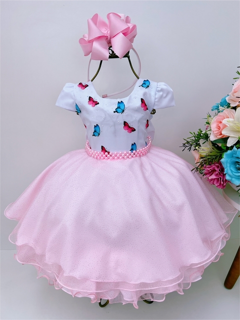 Vestido Infantil Princesa Sofia Rapunzel C/ Busto Trançado - Rosa