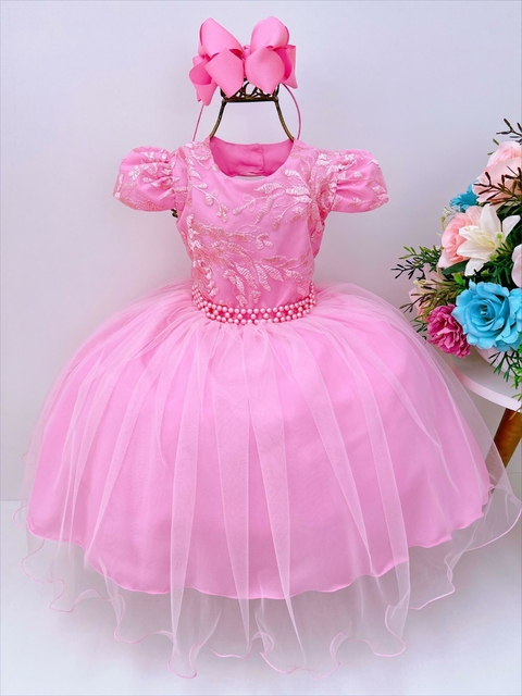 Vestido Infantil Princesa Sofia Rapunzel C/ Busto Trançado - Rosa