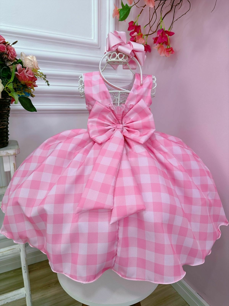 Vestido xadrez filme Barbie para meninas, vestido xadrez infantil