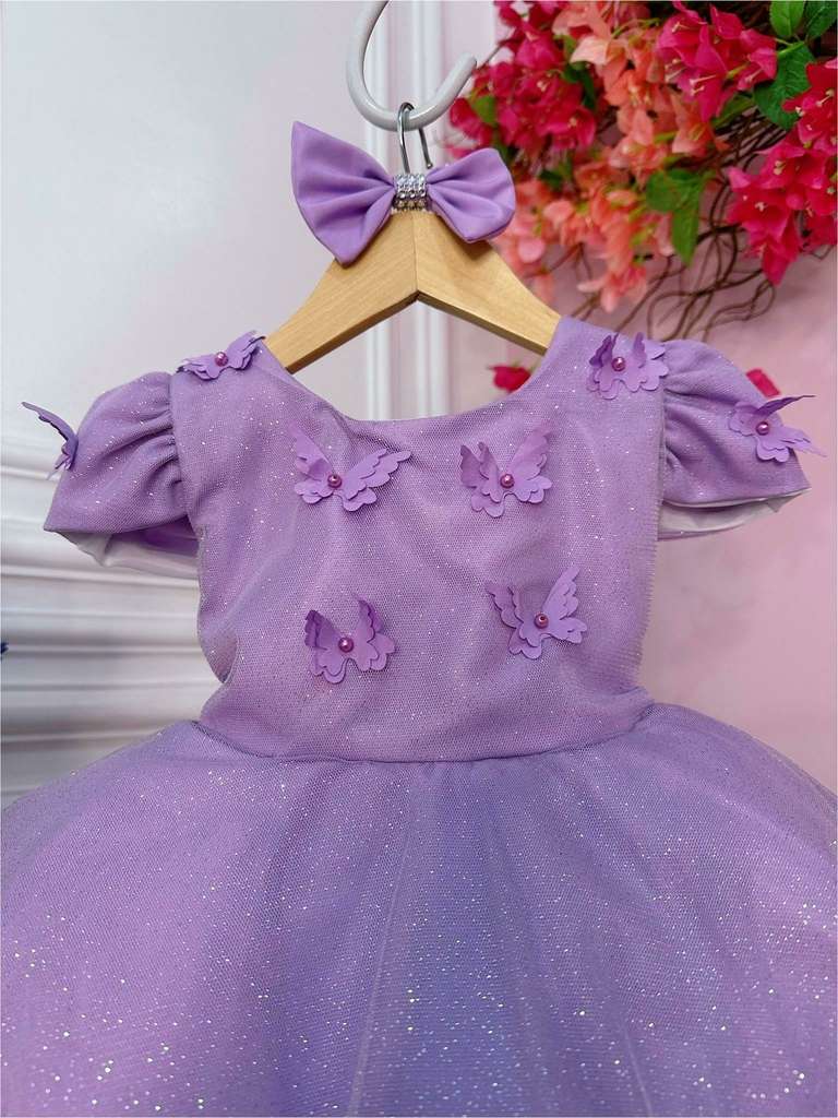 VESTIDO INFANTIL REALEZA LILÁS RENDA PÉROLAS PRINCESA LUXO