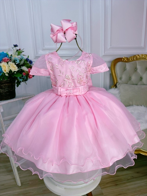 Vestido Tricoline Xadrez Rosa Barbie Core - - Amourele - Moda Infantil