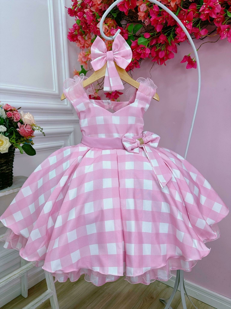 Vestido Barbie Girls Pink Luxo Laço No Ombro Menina Infantil