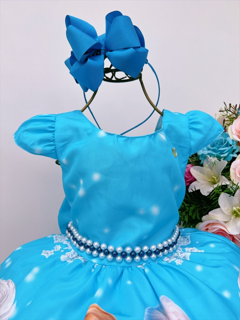 Vestido Infantil Frozen Princesas Com Cinto de Pérolas