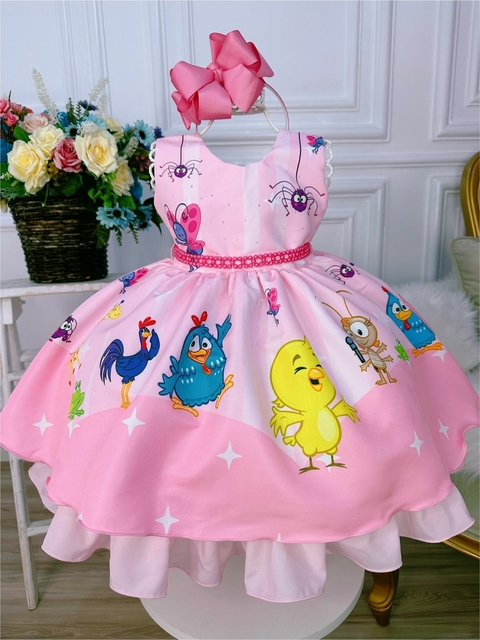 Vestido Infantil Frozen Princesas Com Cinto de Pérolas