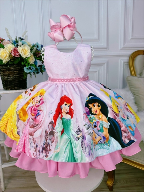 Vestido Infantil Princesa Barbie Rosa Chiclete Com Cinto