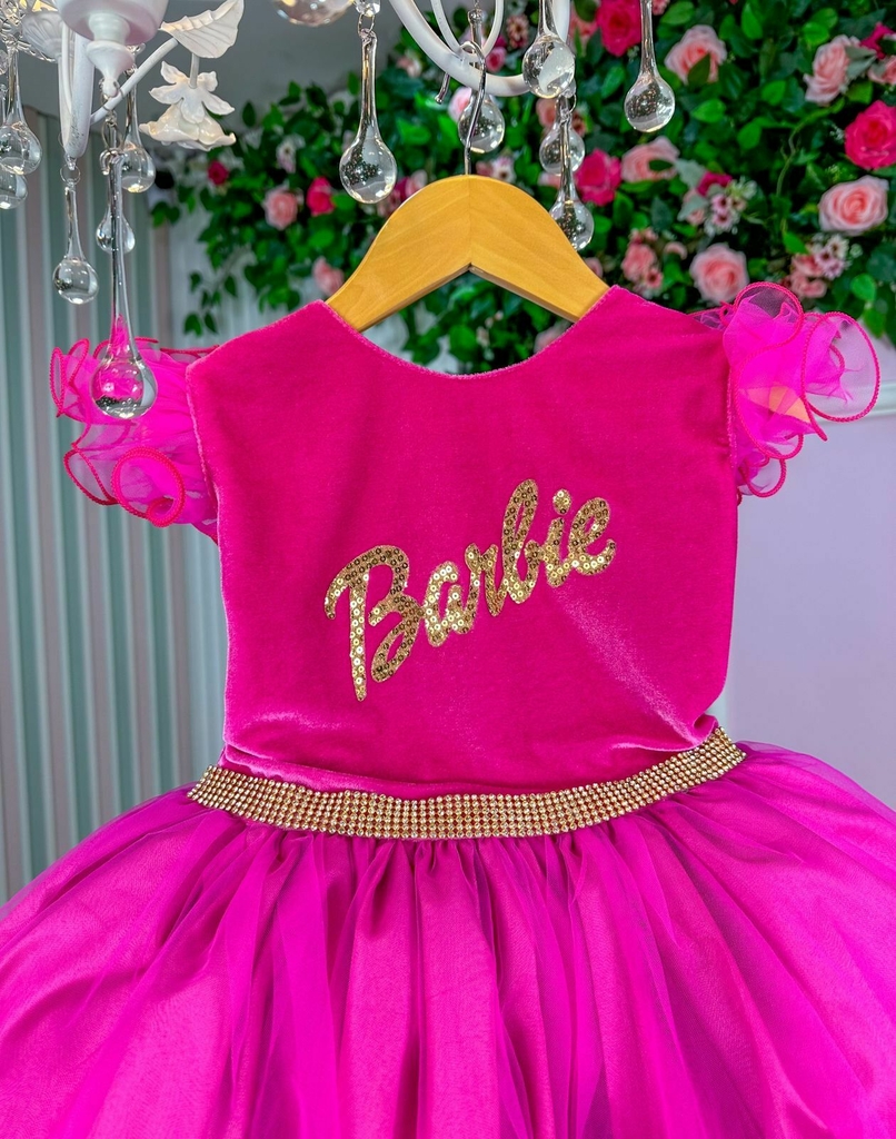 Vestido Princesa Belli Barbie Paete Pink e Dourado - Roupa