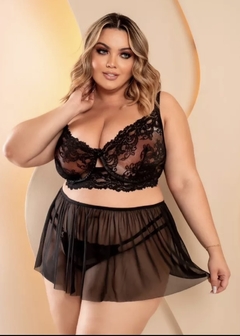 Imagem do Conjunto Plus Size 3 peças com Saia Tule e Renda Sutiã com Aro