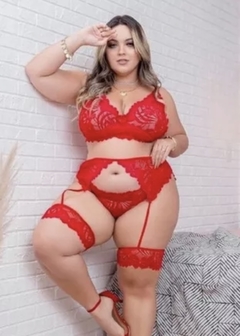 CONJUNTO PLUS SIZE EM RENDA COM CINTA LIGA na internet