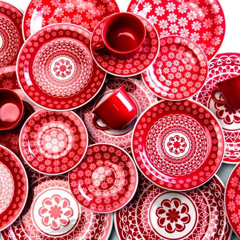 Juego de vajilla Red Flower 30 piezas - Set completo para comedor y té -  Disparo