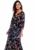 Saída Floral Vestido Kaftan Longo Bata Crepe Preto