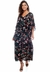 Saída Floral Vestido Kaftan Longo Bata Crepe Preto - loja online