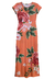 Vestido Longo Fendas Manga Curta Jersey Estampado Floral Fd Laranja - Resort Wear