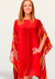 Saída Vestido Kaftan Amplo Crepe Estampado Listras Vermelho