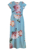 Vestido Longo Fendas Manga Curta Jersey Estampado Floral Fd Azul - comprar online