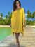 Saída Vestido Kaftan Amplo Acetinado Liso Amarelo - Resort Wear