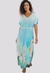 Imagem do Vestido Kaftan Longo Decote V Fendas Cinto Cordao Viscose Estampa Exclusiva Lotus Azul