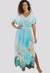Vestido Kaftan Longo Decote V Fendas Cinto Cordao Viscose Estampa Exclusiva Lotus Azul na internet