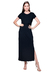 Vestido Longo Fendas Mangas Curtas Malha Viscose com Elastano Liso Preto - Resort Wear