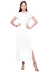 Vestido Longo Fendas Mangas Curtas Malha Fria com Elastano Liso Branco na internet