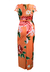 Vestido Longo Fendas Manga Curta Jersey Estampado Floral Fd Laranja - comprar online