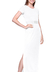 Vestido Longo Fendas Mangas Curtas Malha Fria com Elastano Liso Branco - Resort Wear