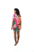Tunica Blusa Alongada Decote V com Fendas Laterais Crepe Semitransparente Estampa Exclusiva Flor Rosa - Resort Wear